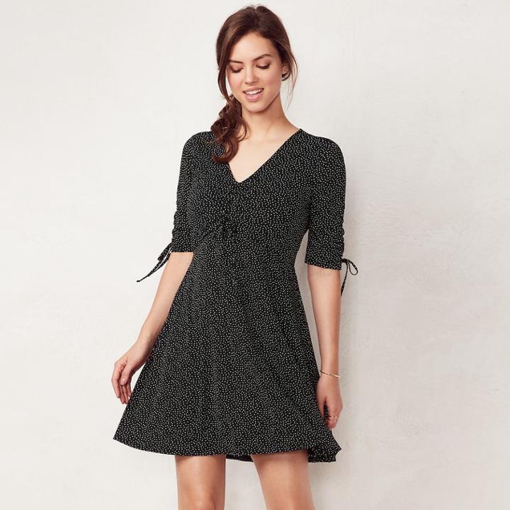 Women's Lc Lauren Conrad Print Fit & Flare Dress, Size: Xs, Black