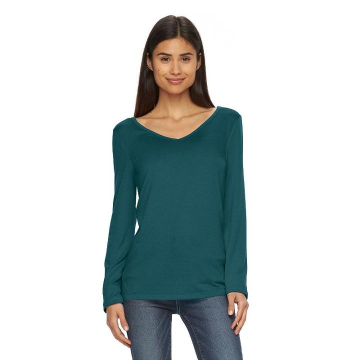 Juniors' So&reg; Perfectly Soft Vented V-neck Tee, Girl's, Size: Small, Green