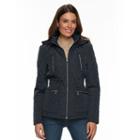 Women's Towne By London Fog Hooded Quilted Smocked Jacket, Size: Medium, Blue (navy)