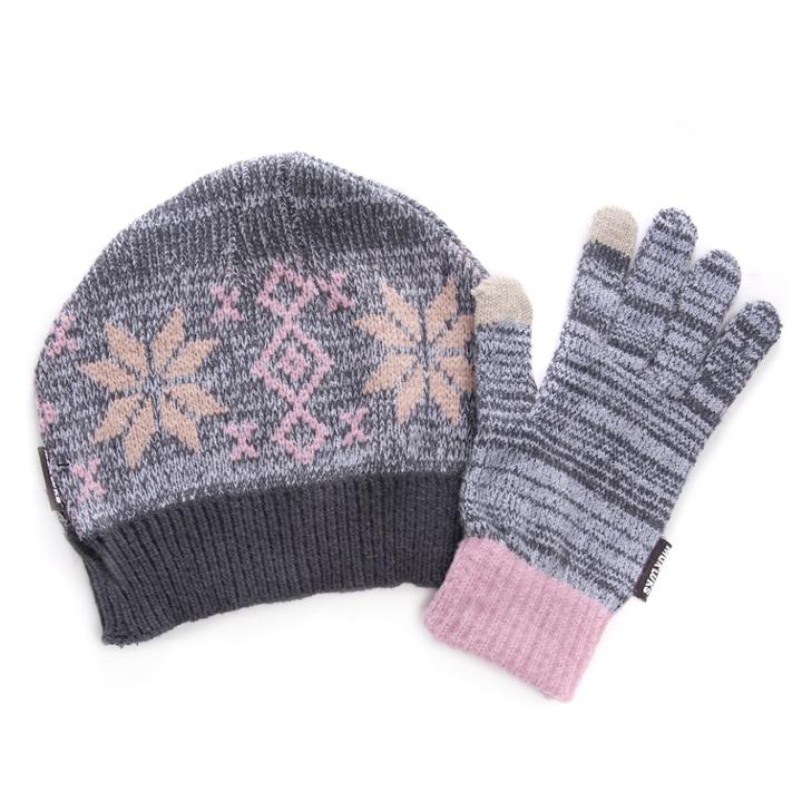 Women's Muk Luks Knit Beanie & Gloves Set, Size: Fits Most, Grey (charcoal)