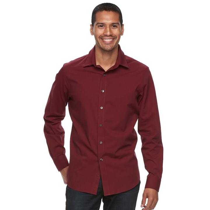Men's Apt. 9&reg; Slim-fit Stretch Button-down Shirt, Size: Medium, Dark Red