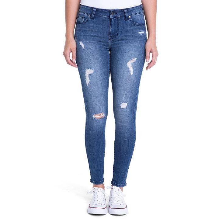Juniors' Crave Whiskered Ankle Skinny Jeans, Teens, Size: 15, Dark Blue
