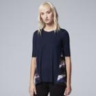Women's Simply Vera Vera Wang Pleated Mixed-media Top, Size: Xl, Dark Green