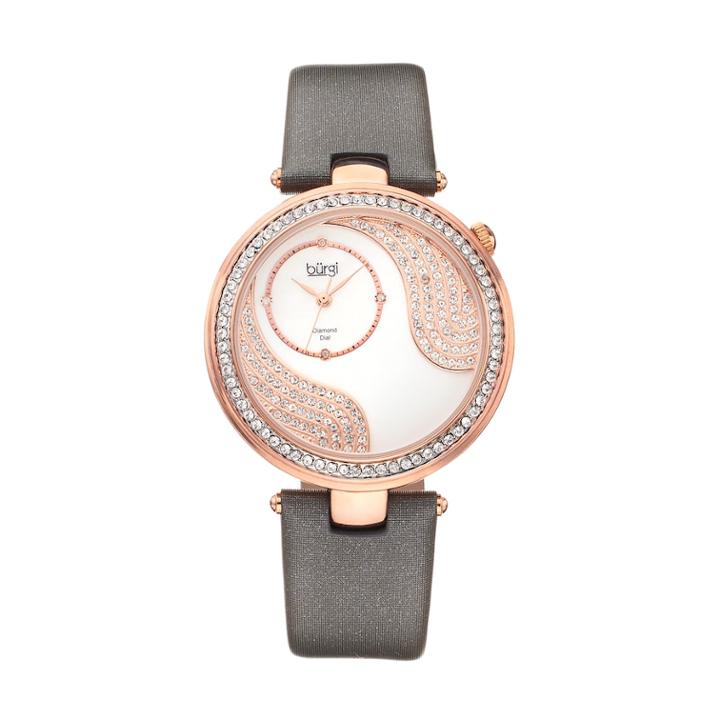 Burgi Women's Diamond & Crystal Leather Watch, Grey