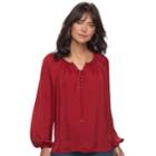 Women's Jennifer Lopez Lace-up Peasant Blouse, Size: Large, Dark Red