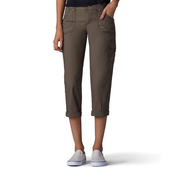 Women's Lee Nikki Cuffed Comfort Waist Poplin Capris, Size: 4 - Regular, Green