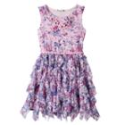 Girls 7-16 Knitworks Floral Chiffon Corkscrew Skirt Dress With Belt & Necklace, Girl's, Size: 12, Pink