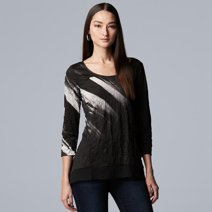 Women's Simply Vera Vera Wang Printed Crinkle Tee, Size: Xl, Oxford