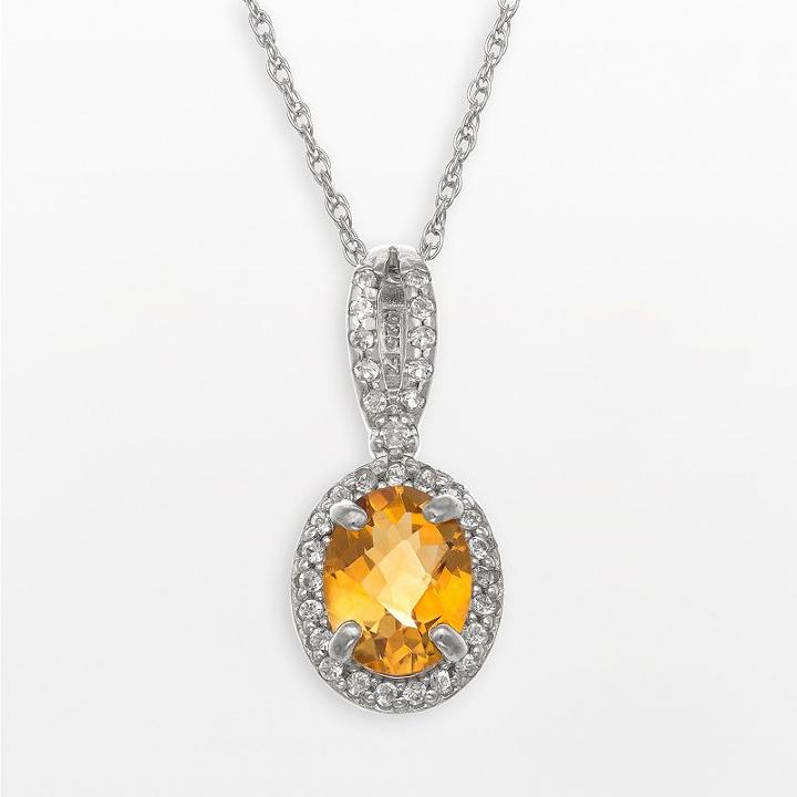 Sterling Silver Citrine And Lab-created White Sapphire Oval Halo Pendant, Women's, Size: 18, Multicolor