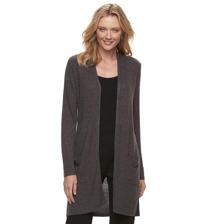 Women's Dana Buchman Ribbed Open Front Cardigan, Size: Small, Dark Grey