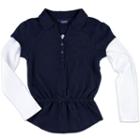 Girls 4-6x Chaps Mock-layer School Uniform Polo, Girl's, Size: Medium, Blue (navy)