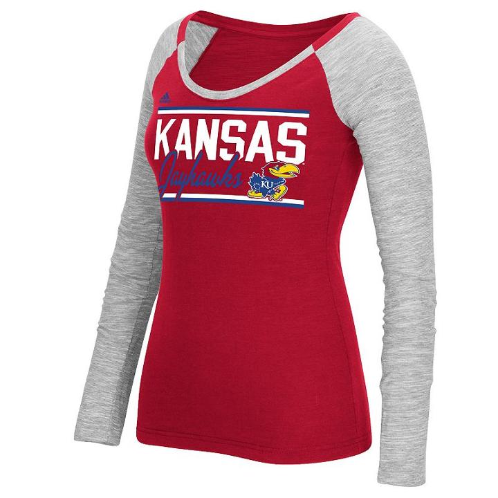 Women's Adidas Kansas Jayhawks Double Color Tee, Size: Large, Red