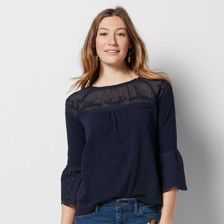 Women's Sonoma Goods For Life&trade; Embroidered Peasant Top, Size: Large, Dark Blue
