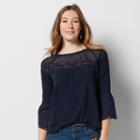 Women's Sonoma Goods For Life&trade; Embroidered Peasant Top, Size: Large, Dark Blue