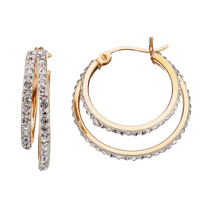 Crystal 14k Gold Over Silver Double Hoop Earrings, Women's, White