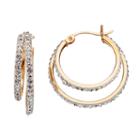 Crystal 14k Gold Over Silver Double Hoop Earrings, Women's, White