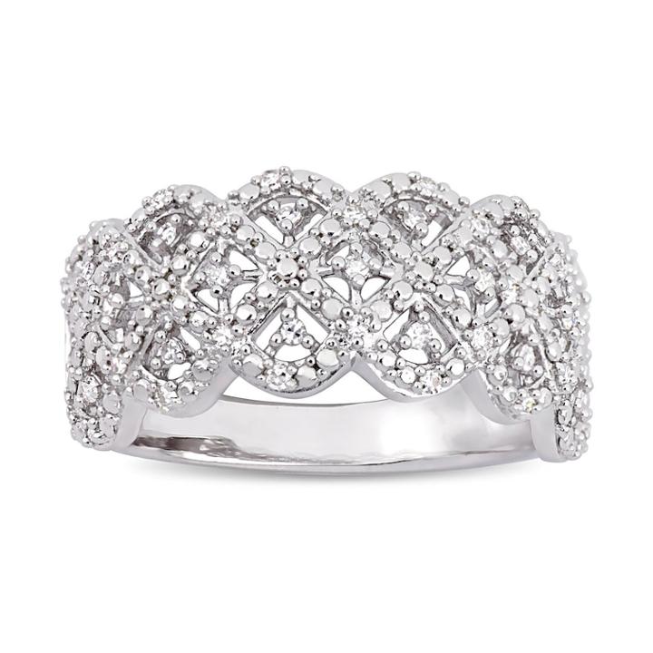Stella Grace Sterling Silver 1/5 Carat T.w. Diamond Scalloped Ring, Women's, Size: 7, White