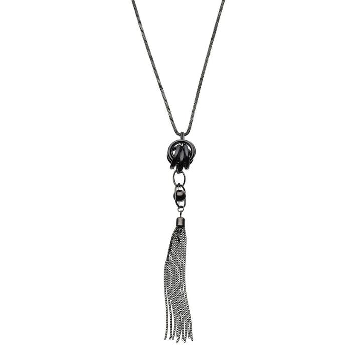 Long Knot & Tassel Mesh Pendant Necklace, Women's, Dark Grey