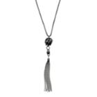 Long Knot & Tassel Mesh Pendant Necklace, Women's, Dark Grey