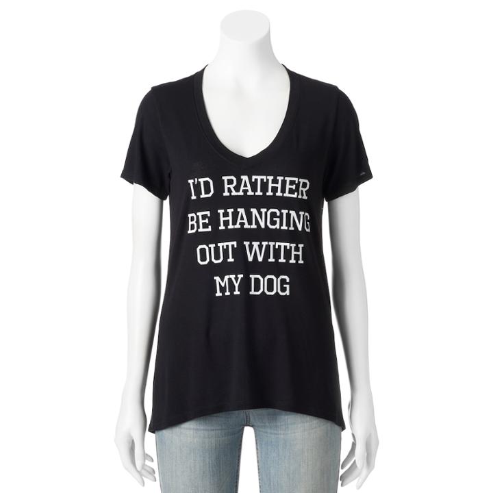 Juniors' Hanging Out With My Dog Graphic Tee, Teens, Size: Large, Black