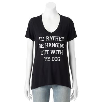 Juniors' Hanging Out With My Dog Graphic Tee, Teens, Size: Large, Black