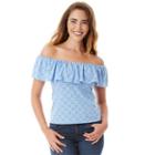 Juniors' Iz Byer California Eyelet Off Shoulder Top, Girl's, Size: Large, Light Blue