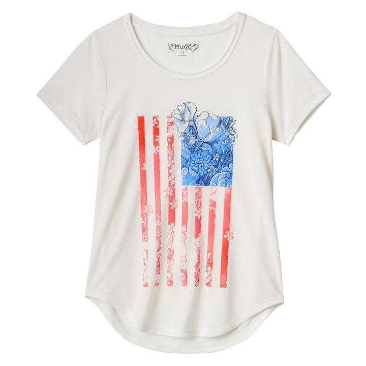 Girls 7-16 & Plus Size Mudd&reg; Raw Edge Scoopneck Shiny Graphic Tee, Girl's, Size: 12, White Oth