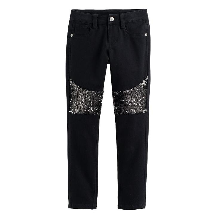 Girls 4-12 Sonoma Goods For Life&trade; Sequin Stretch Skinny Sateen Jeans, Girl's, Size: 6, Dark Grey