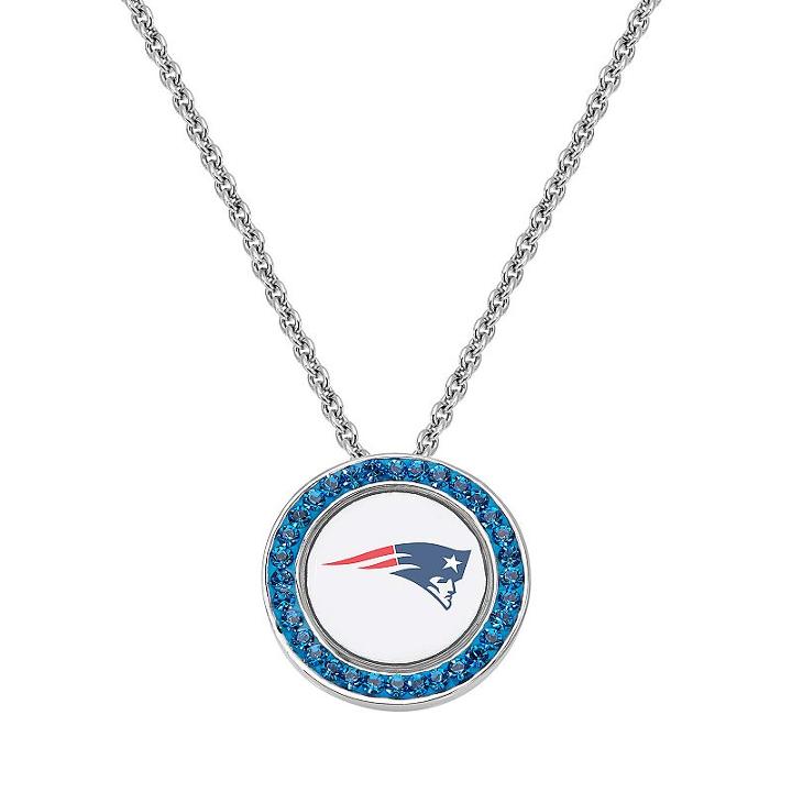 New England Patriots Team Logo Crystal Pendant Necklace - Made With Swarovski Crystals, Women's, Size: 18, Blue