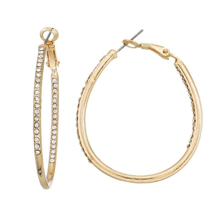 Simulated Crystal Pave Nickel Free Inside Out Hoop Earrings, Women's, Gold