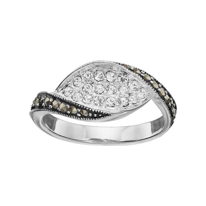Silver Luxuries Marcasite & Crystal Marquise Ring, Women's, Size: 9, Grey