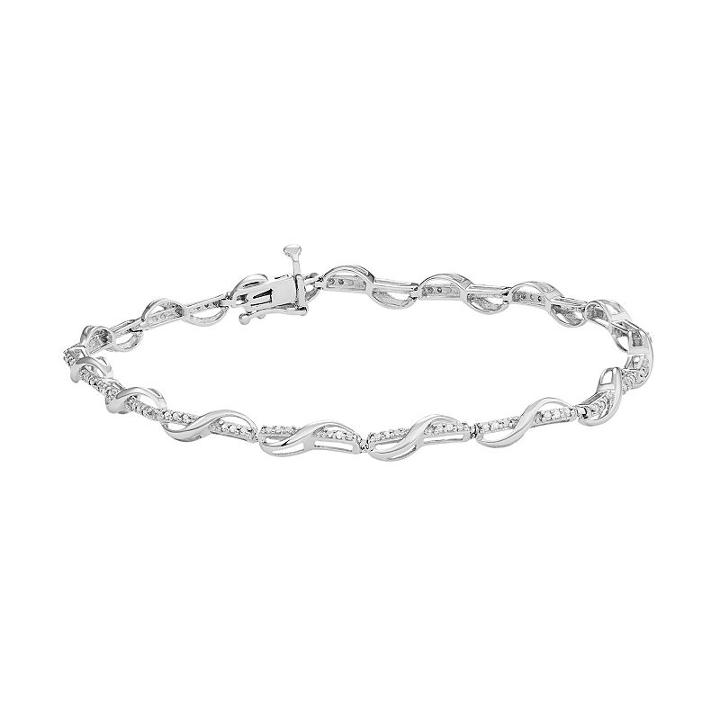 Sterling Silver 1/10 Carat T.w. Diamond Twist Bracelet, Women's, Size: 7.5, White