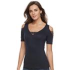 Women's Rock & Republic&reg; Strappy Cold-shoulder Tee, Size: Medium, Blue (navy)