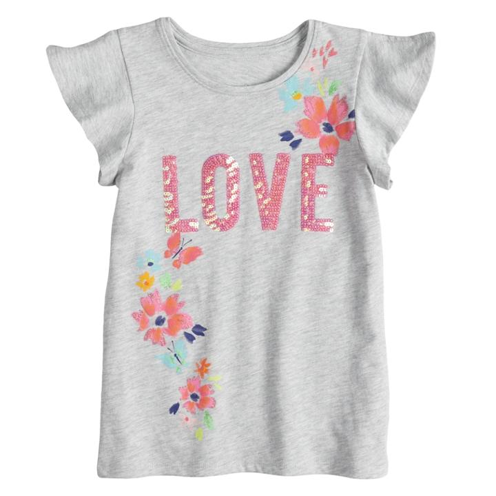 Girls 4-12 Sonoma Goods For Life&trade; Split Flutter Sleeve Graphic Tee, Size: 10, Light Grey