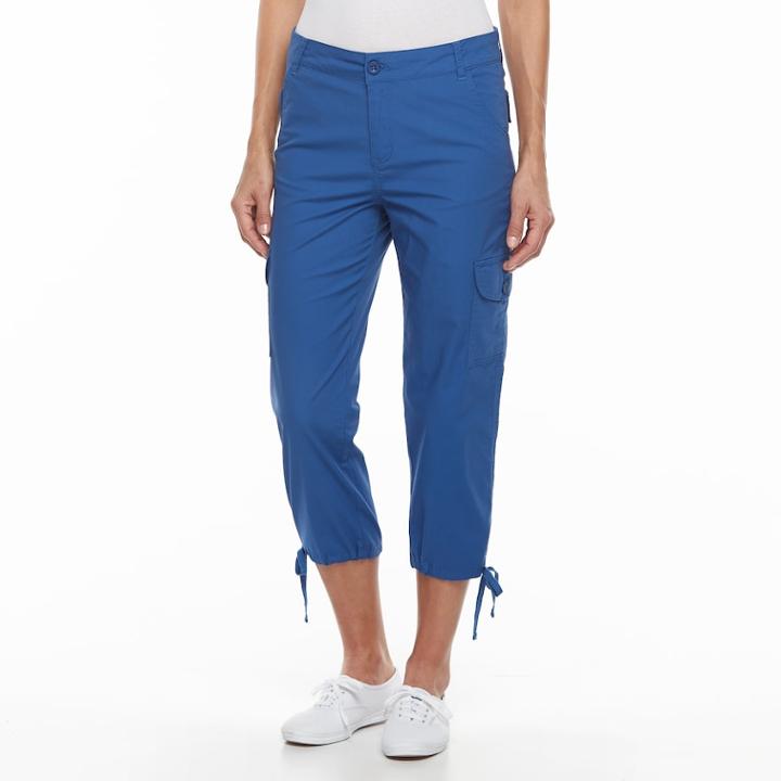 Women's Caribbean Joe Drawstring Cargo Capris, Size: 14, Blue