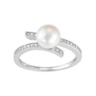 Sterling Silver Freshwater Cultured Pearl & Lab-created White Sapphire Bypass Ring, Women's, Size: 7
