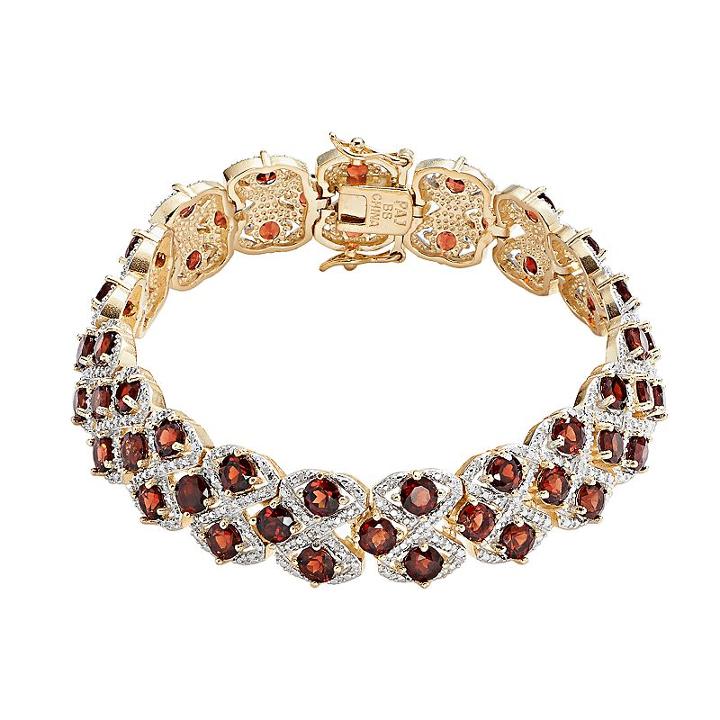 18k Gold-plated Garnet And Diamond Accent Openwork Bracelet - 8-in, Women's, Size: 8, Red