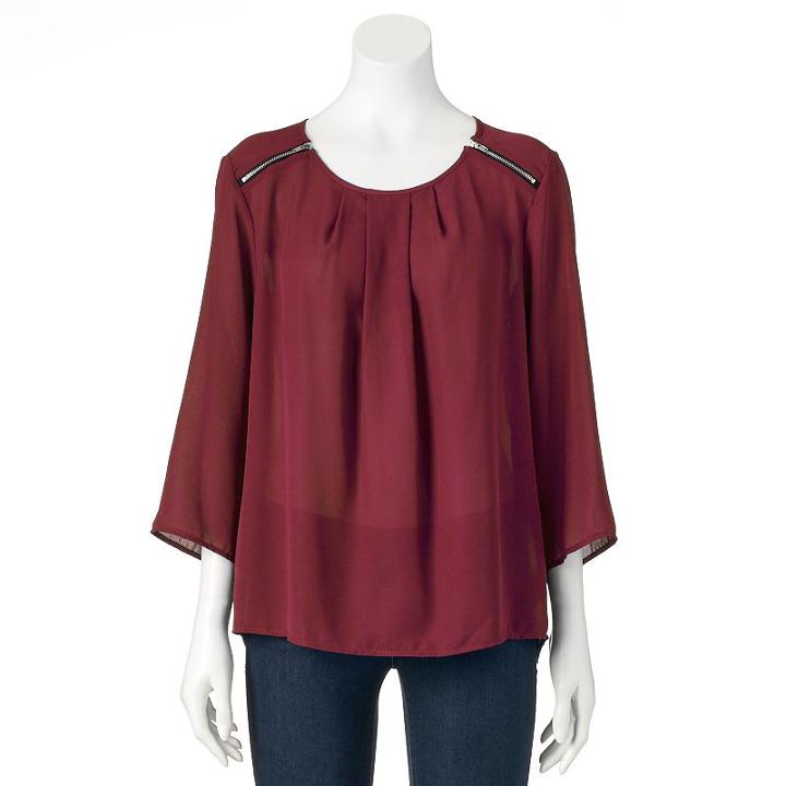 Women's Double Click Zipper Top, Size: Xl, Dark Red