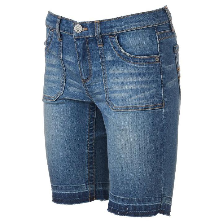 Juniors' Mudd&reg; Flx Stretch Release Hem Bermuda Shorts, Girl's, Size: 5, Blue Other