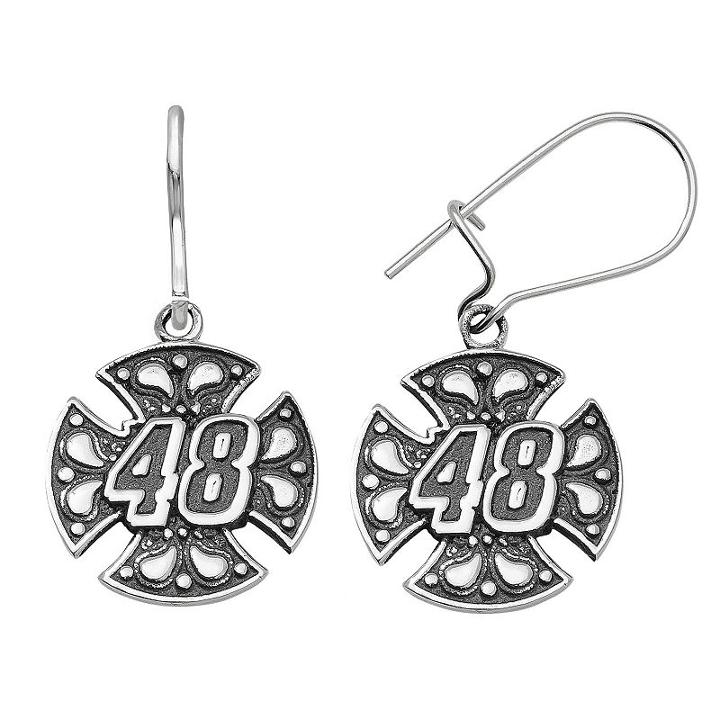 Insignia Collection Nascar Jimmie Johnson Stainless Steel 48 Maltese Cross Drop Earrings, Women's, Grey