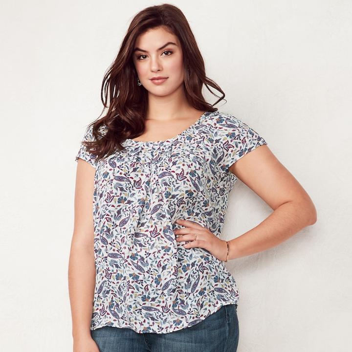 Plus Size Lc Lauren Conrad Love, Lauren Pleated Top, Women's, Size: 2xl, Blue