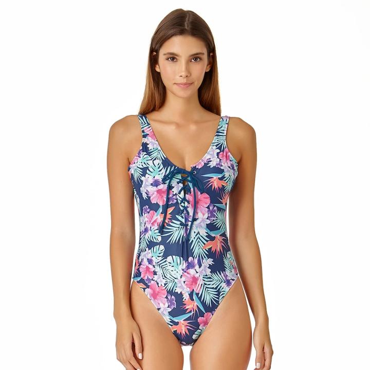 Juniors' California Sunshine Lace-up One-piece Swimsuit, Women's, Size: Medium, Multi