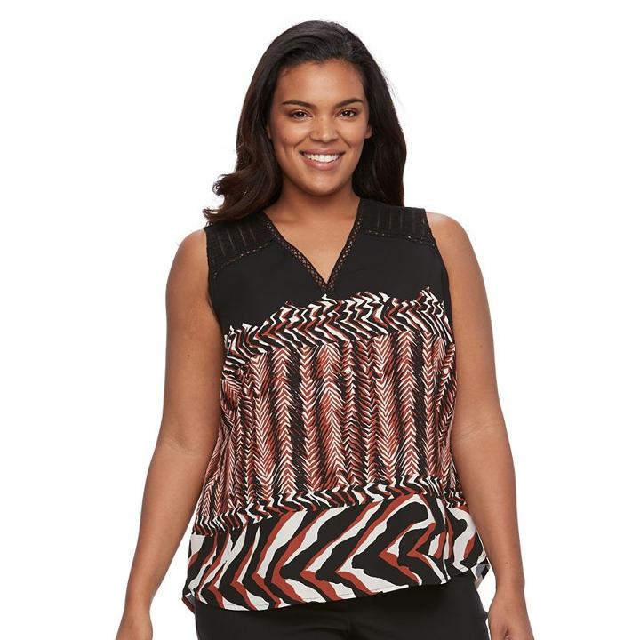 Plus Size Dana Buchman Printed Crochet-trim Top, Women's, Size: 1xl, Med Brown
