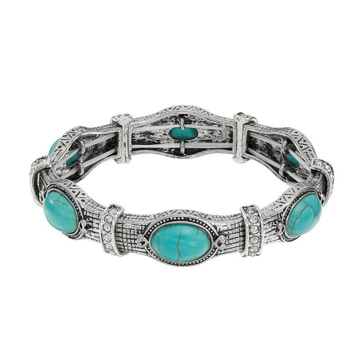 Simulated Turquoise Antiqued Stretch Bracelet, Women's, Turq/aqua