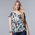 Plus Size Simply Vera Vera Wang Printed Rounded-hem Tee, Women's, Size: 2xl, Blue (navy)