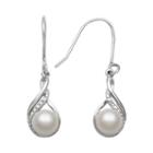 Sterling Silver Freshwater Cultured Pearl & Diamond Accent Teardrop Earrings, Women's, White