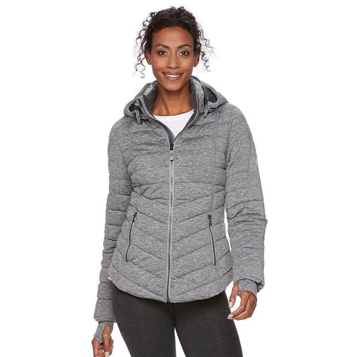 Women's Tek Gear Hooded Puffer Jacket, Size: Large, Dark Grey