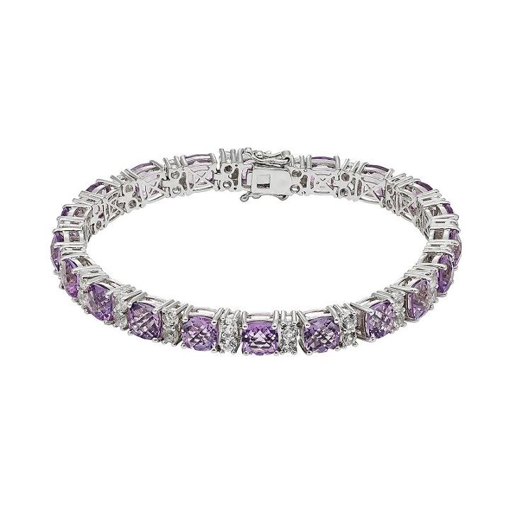Amethyst & White Topaz Sterling Silver Tennis Bracelet, Women's, Size: 7.5, Purple