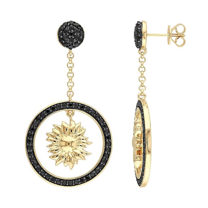 V19.69 Italia 18k Gold Over Silver Black Sapphire Sunflower Drop Earrings, Women's