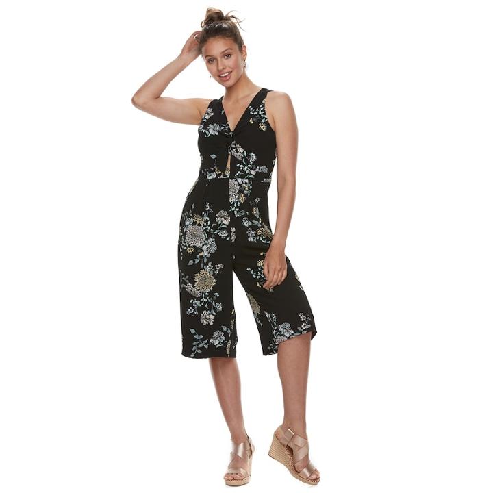 Juniors' Candie's&reg; Floral Tie-front Jumpsuit, Teens, Size: Xs, Black